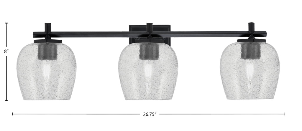Franklin Three Light Bath Bar in Matte Black with Smoke Bubble Shade