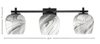 Franklin Three Light Bath Bar in Matte Black with Onyx Swirl Shade
