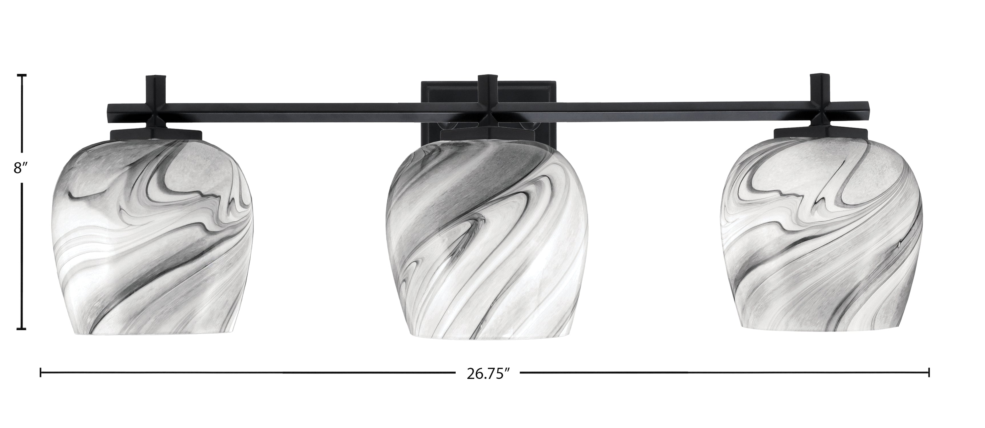 Franklin Three Light Bath Bar in Matte Black with Onyx Swirl Shade