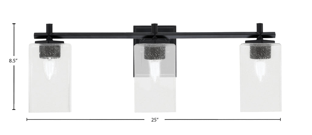 Franklin Three Light Bath Bar in Matte Black with Square Clear Bubble Shade