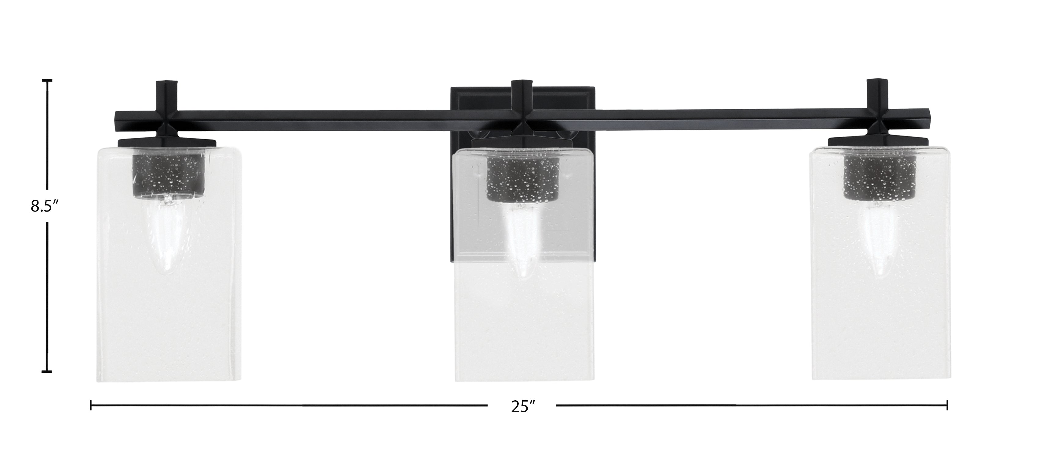Franklin Three Light Bath Bar in Matte Black with Square Clear Bubble Shade