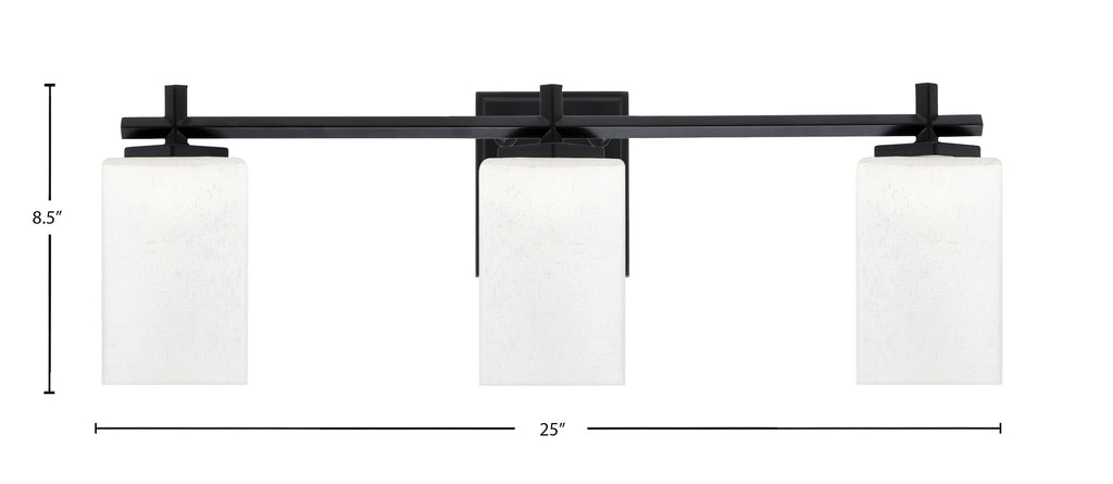 Franklin Three Light Bath Bar in Matte Black with Square White Muslin Shade