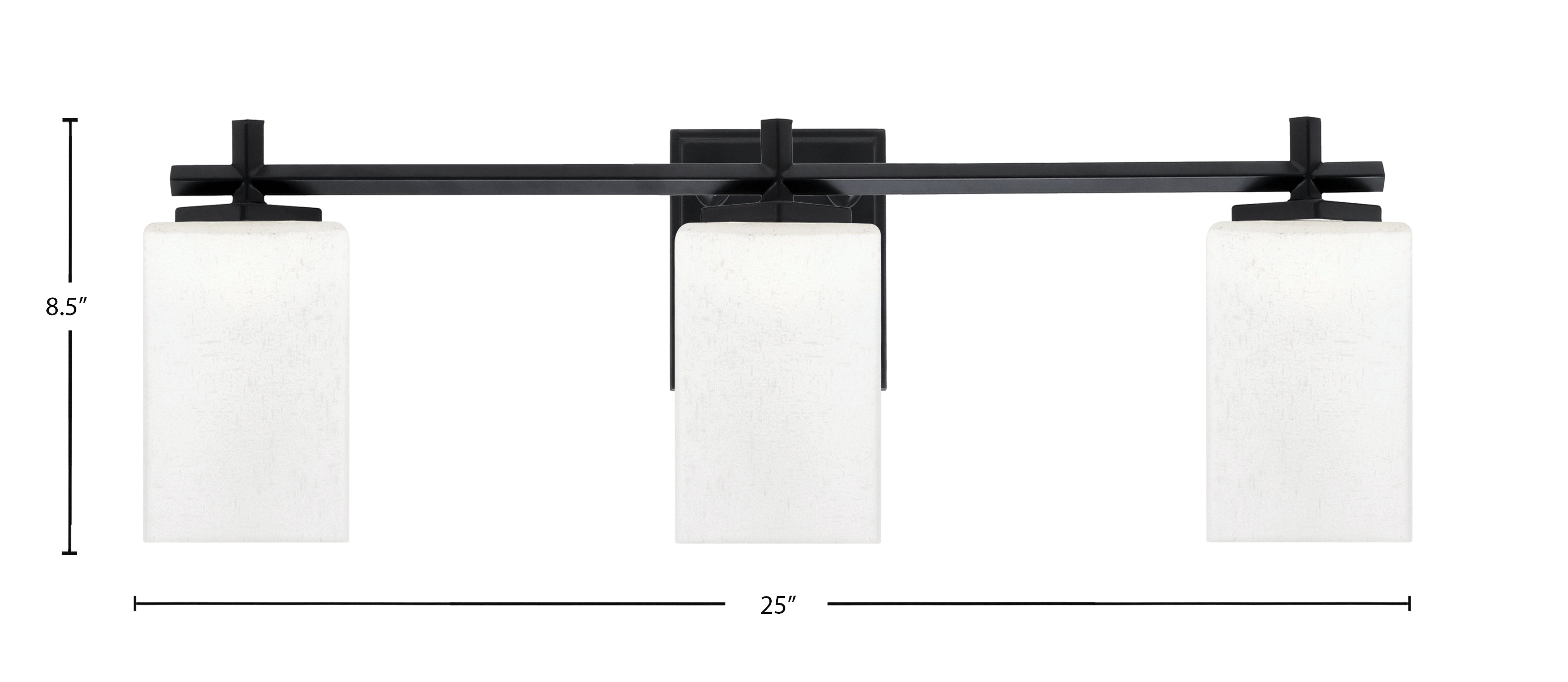 Franklin Three Light Bath Bar in Matte Black with Square White Muslin Shade