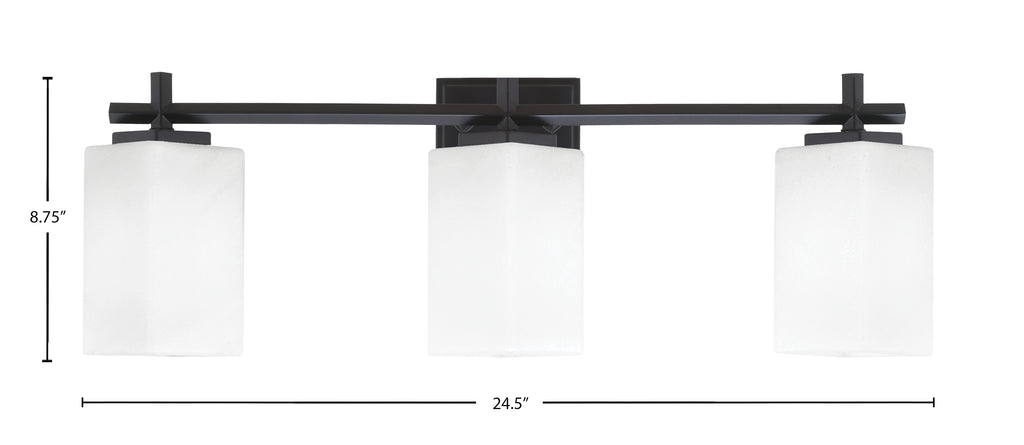 Franklin Three Light Bath Bar in Matte Black with Square White Marble Shade