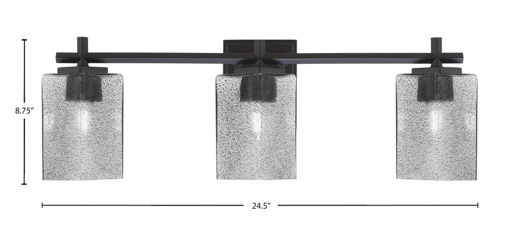 Franklin Three Light Bath Bar in Matte Black with Square Smoke Bubble Shade