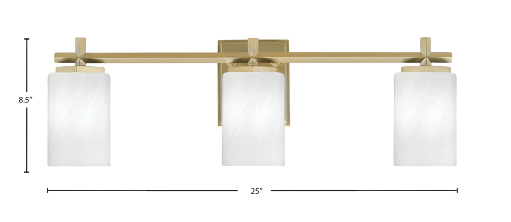 Franklin Three Light Bath Bar in New Age Brass with White Marble Shade