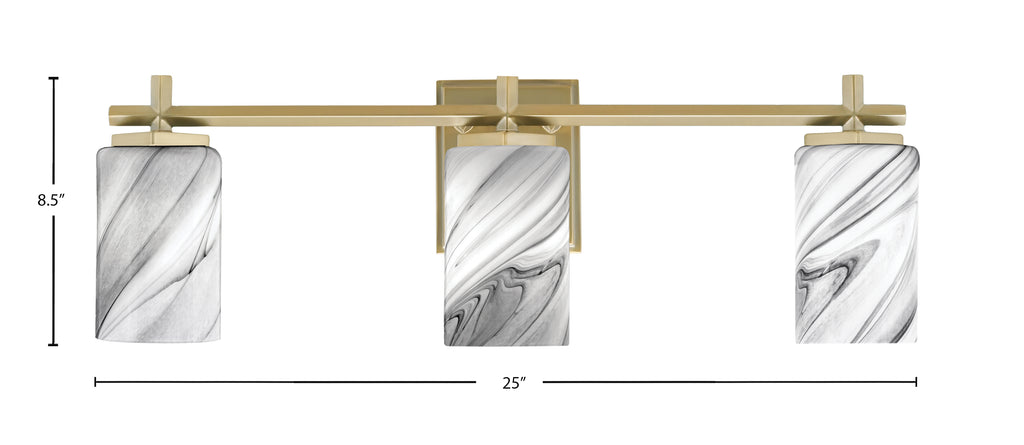 Franklin Three Light Bath Bar in New Age Brass with Onyx Swirl Shade