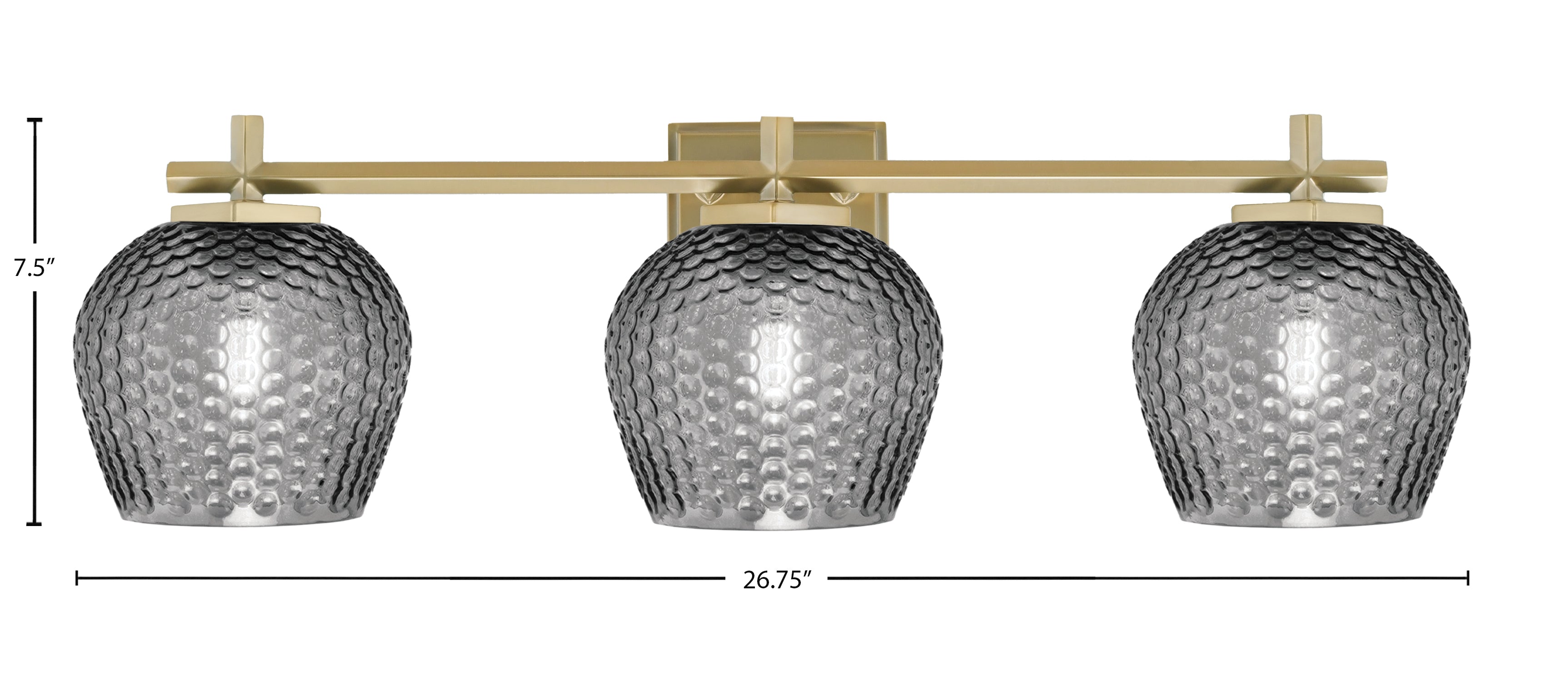 Franklin Three Light Bath Bar in New Age Brass with Smoke Textured Shade