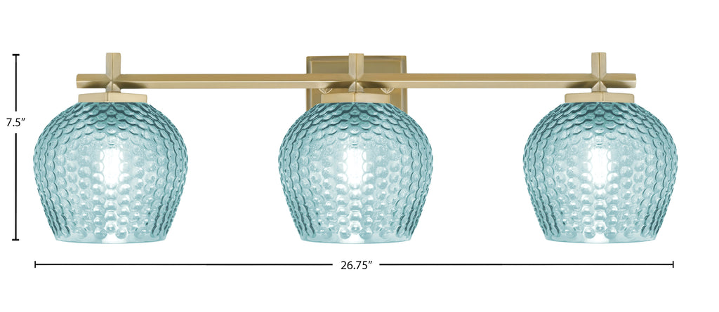 Franklin Three Light Bath Bar in New Age Brass with Turquoise Textured Shade