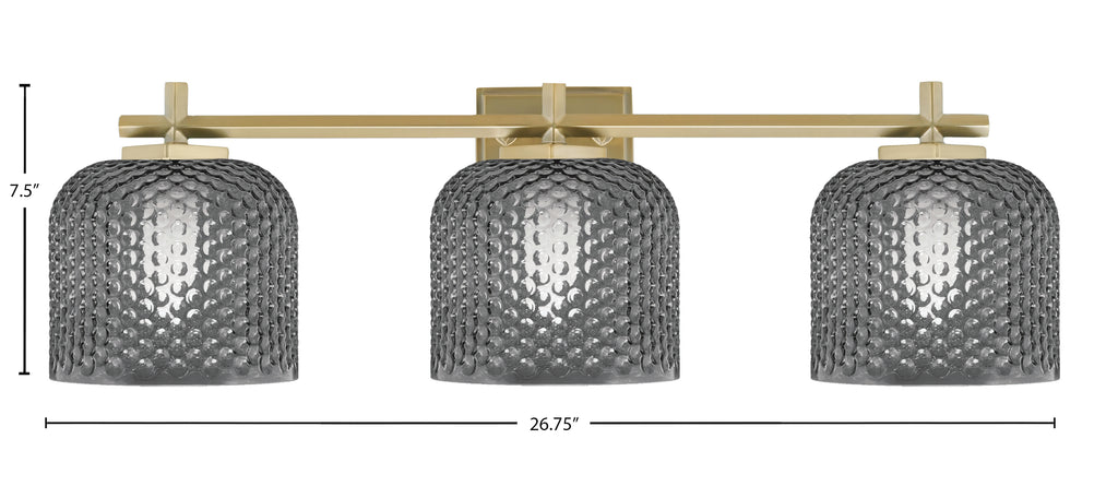 Franklin Three Light Bath Bar in New Age Brass with Smoke Textured Shade