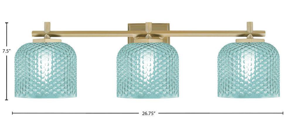 Franklin Three Light Bath Bar in New Age Brass with Turquoise Textured Shade