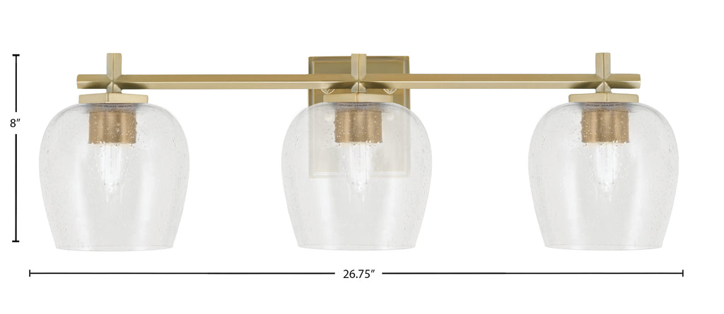 Franklin Three Light Bath Bar in New Age Brass with Clear Bubble Shade