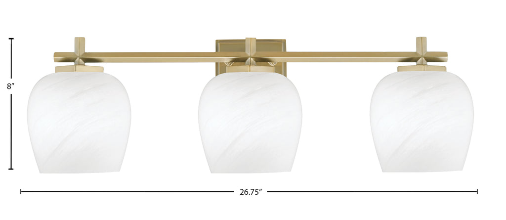 Franklin Three Light Bath Bar in New Age Brass with White Marble Shade