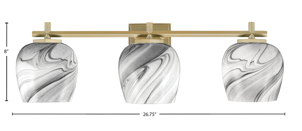 Franklin Three Light Bath Bar in New Age Brass with Onyx Swirl Shade
