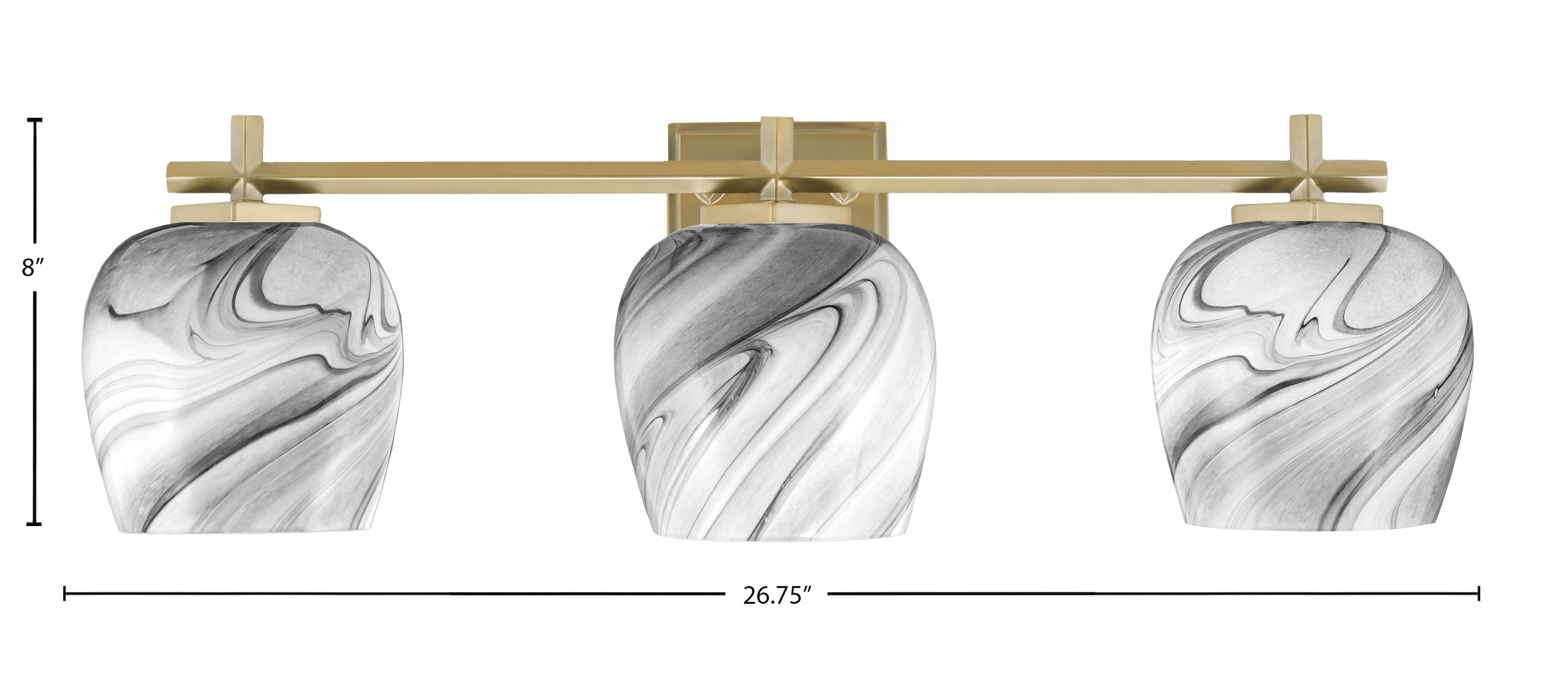 Franklin Three Light Bath Bar in New Age Brass with Onyx Swirl Shade