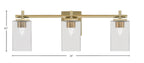 Franklin Three Light Bath Bar in New Age Brass with Square Clear Bubble Shade