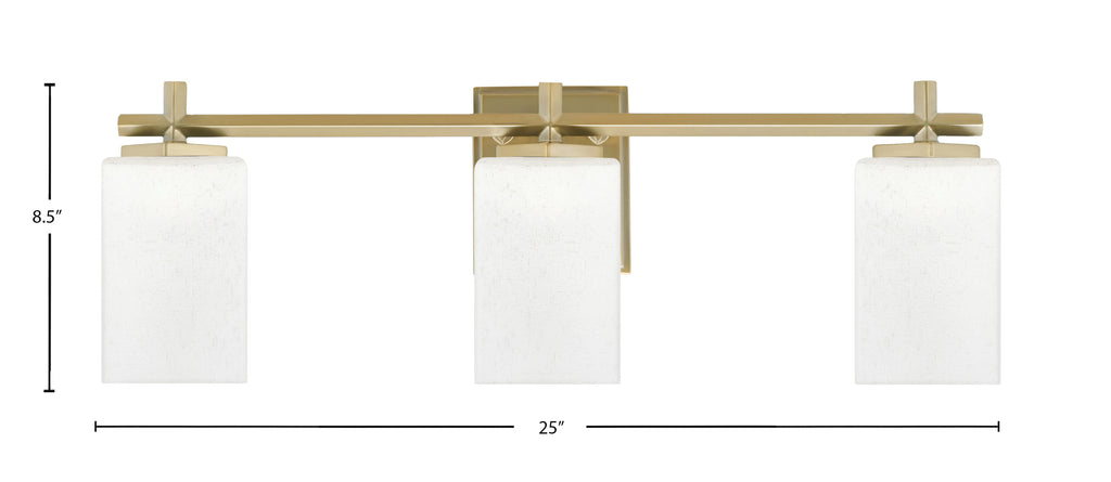 Franklin Three Light Bath Bar in New Age Brass with Square White Muslin Shade