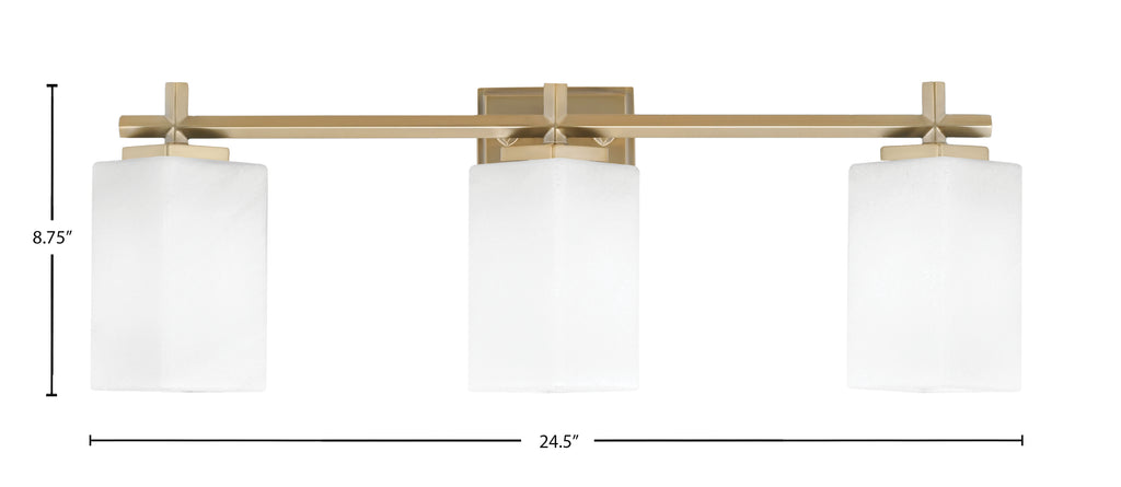 Franklin Three Light Bath Bar in New Age Brass with Square White Marble Shade