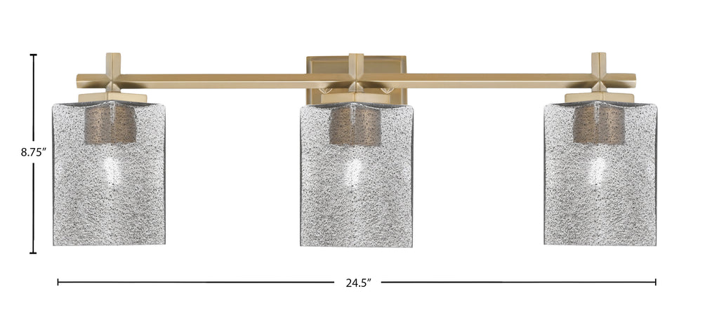 Franklin Three Light Bath Bar in New Age Brass with Square Smoke Bubble Shade