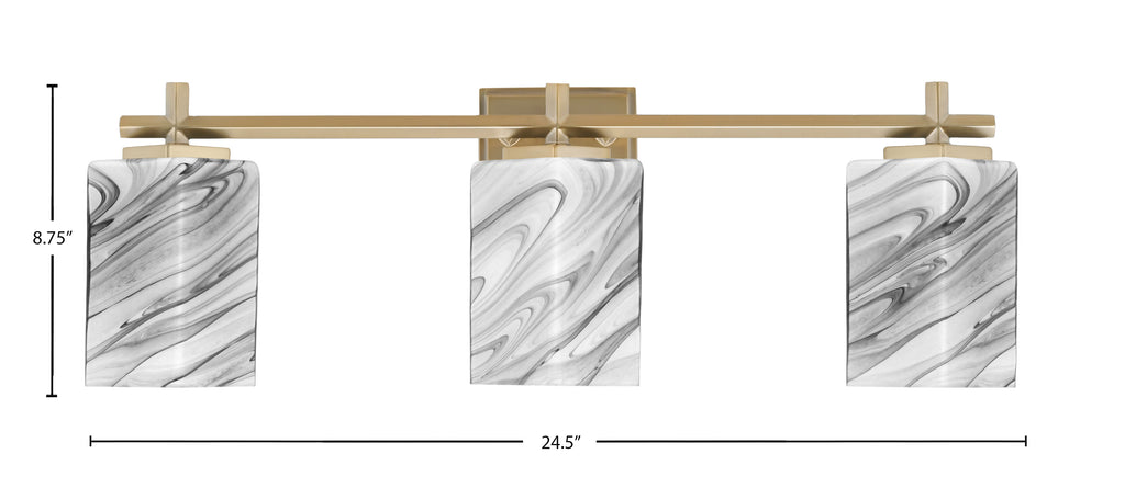 Franklin Three Light Bath Bar in New Age Brass with Square Onyx Swirl Shade