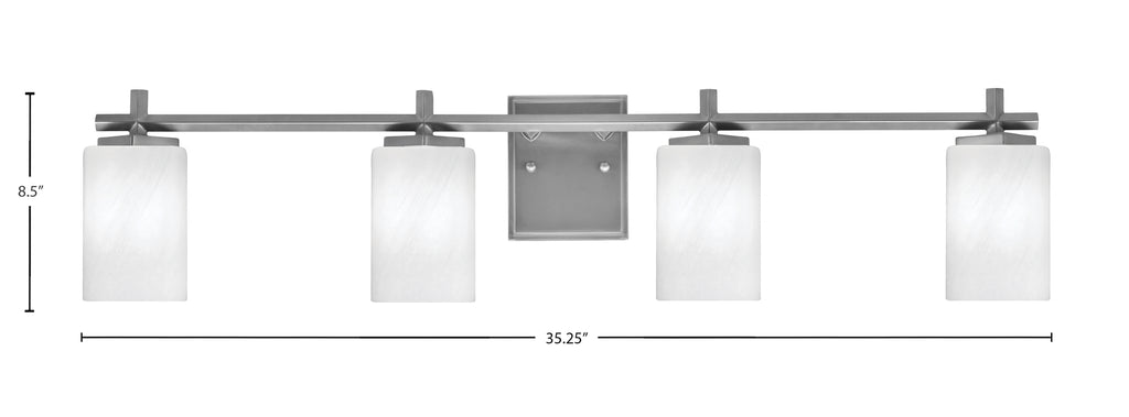 Franklin Four Light Bath Bar in Graphite with White Marble Shade