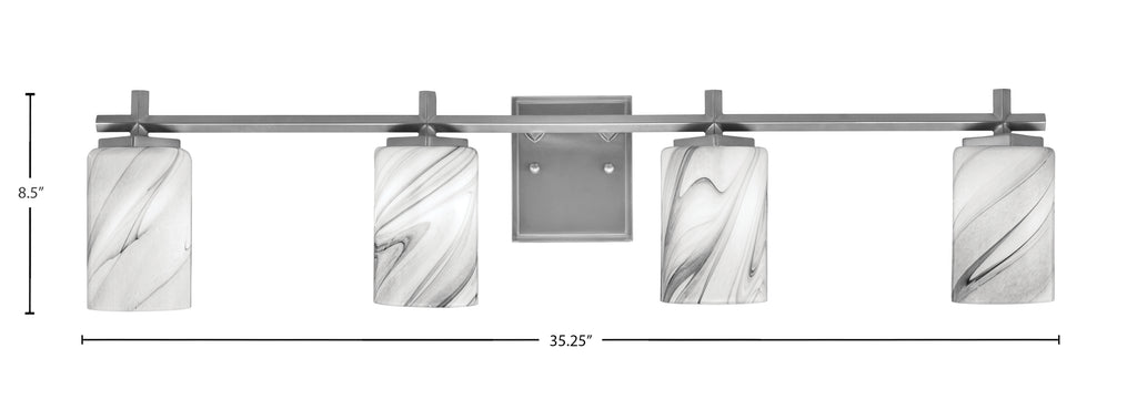 Franklin Four Light Bath Bar in Graphite with Onyx Swirl Shade