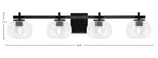 Franklin Four Light Bath Bar in Matte Black with Clear Bubble Shade