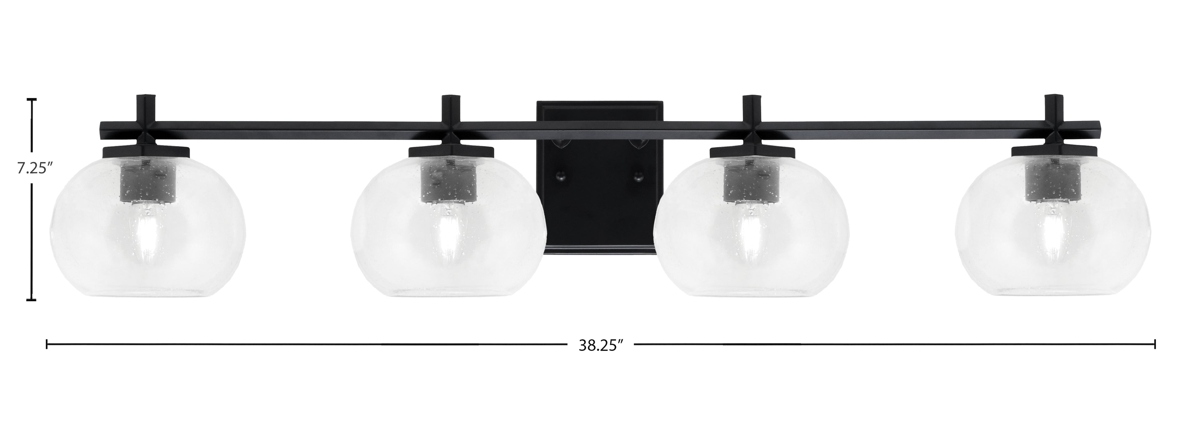 Franklin Four Light Bath Bar in Matte Black with Clear Bubble Shade