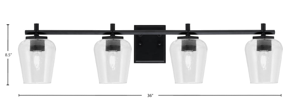 Franklin Four Light Bath Bar in Matte Black with Clear Bubble Shade