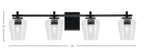 Franklin Four Light Bath Bar in Matte Black with Clear Bubble Shade