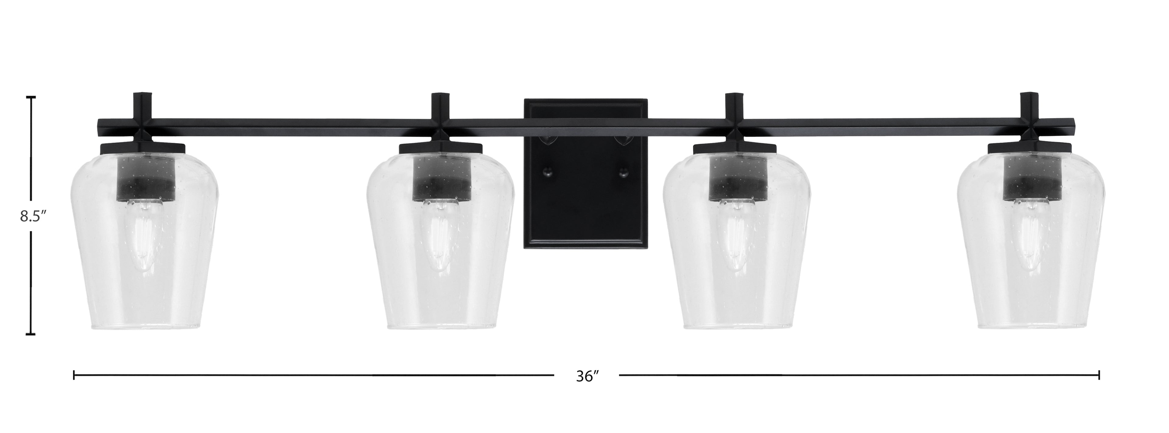 Franklin Four Light Bath Bar in Matte Black with Clear Bubble Shade