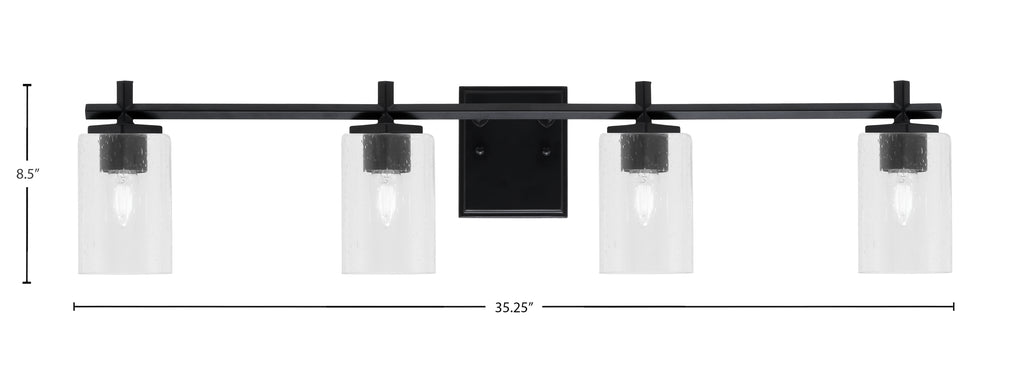 Franklin Four Light Bath Bar in Matte Black with Clear Bubble Shade