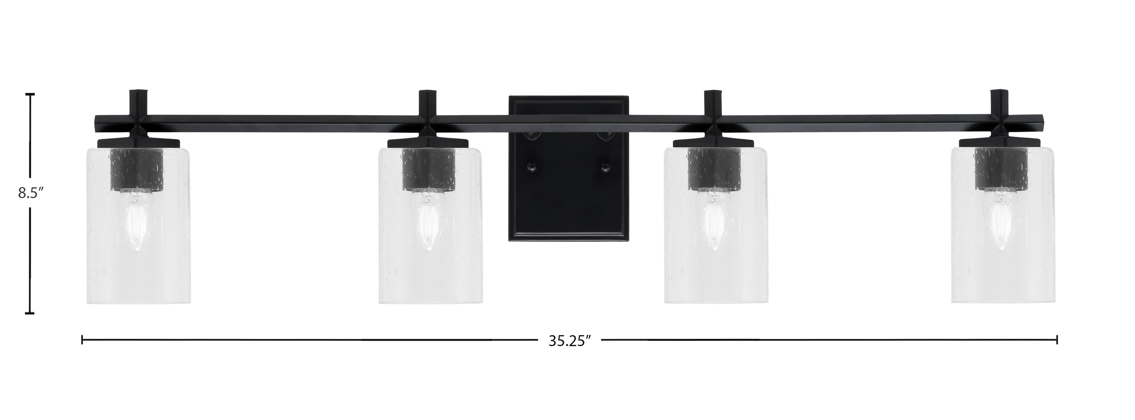 Franklin Four Light Bath Bar in Matte Black with Clear Bubble Shade