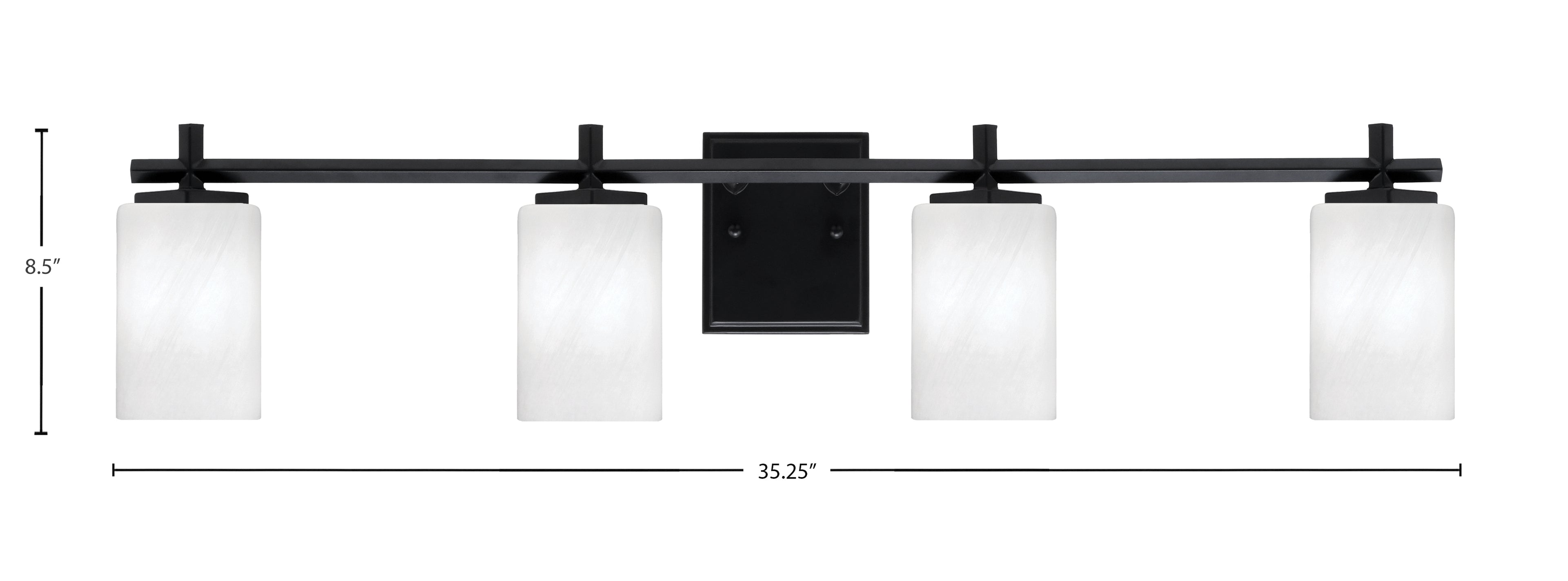 Franklin Four Light Bath Bar in Matte Black with White Marble Shade