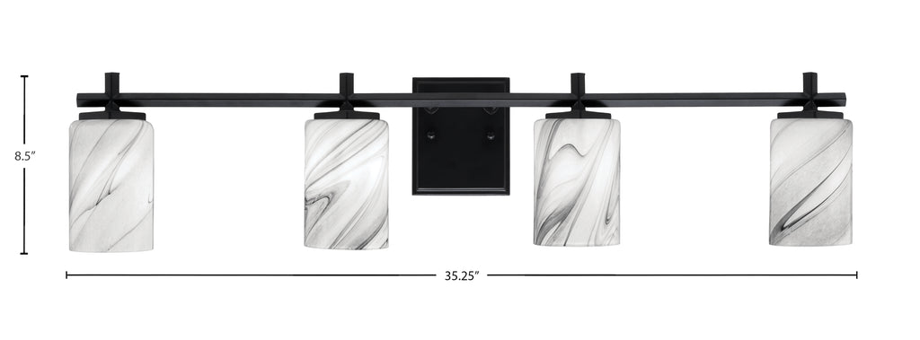 Franklin Four Light Bath Bar in Matte Black with Onyx Swirl Shade