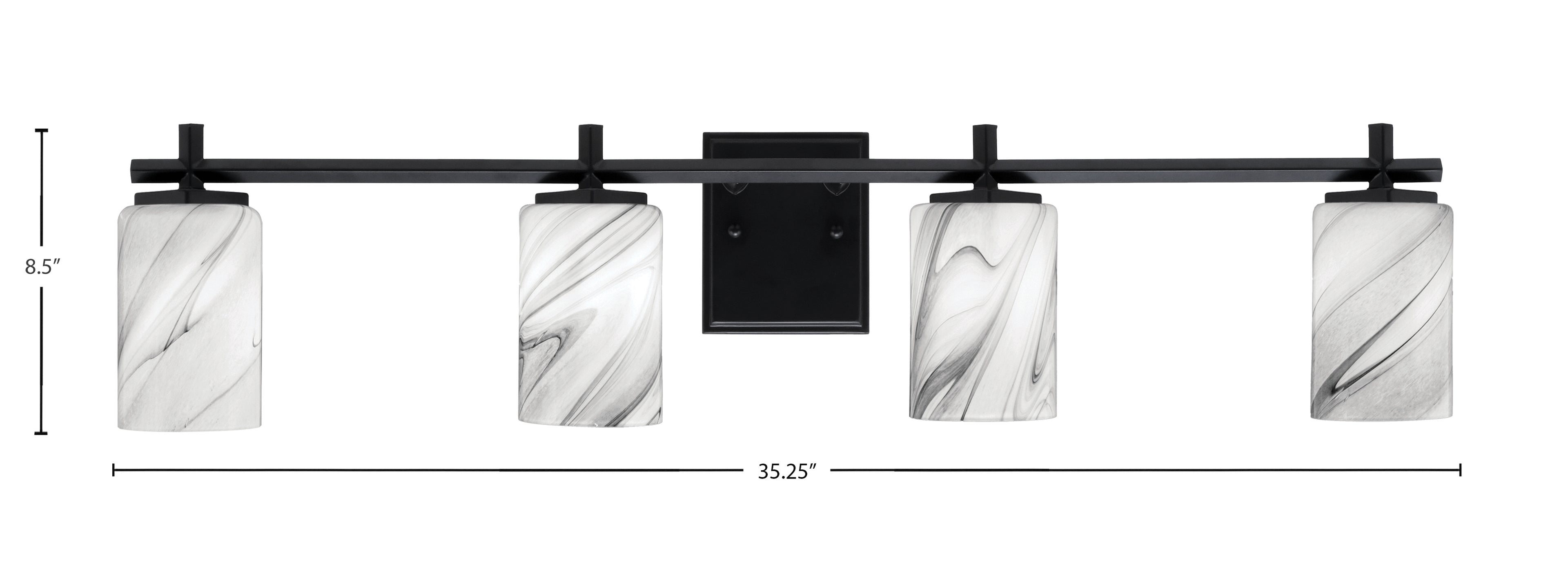 Franklin Four Light Bath Bar in Matte Black with Onyx Swirl Shade
