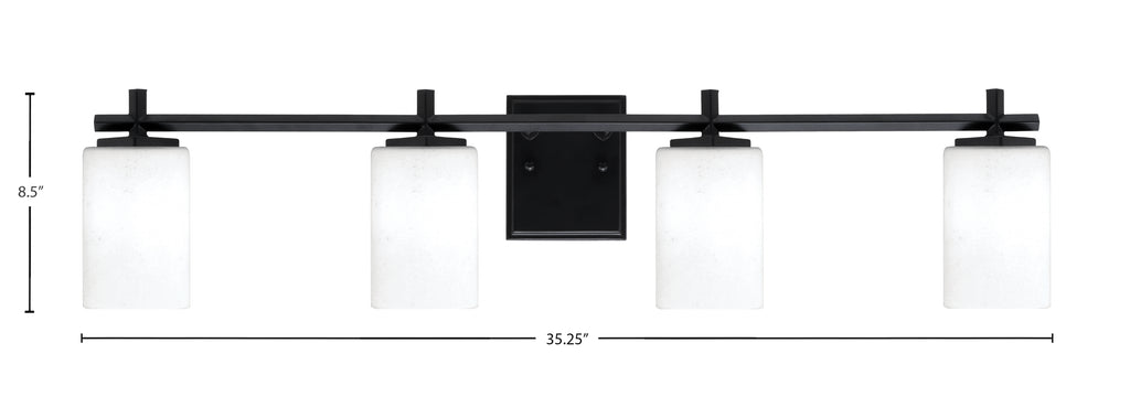 Franklin Four Light Bath Bar in Matte Black with White Muslin Shade