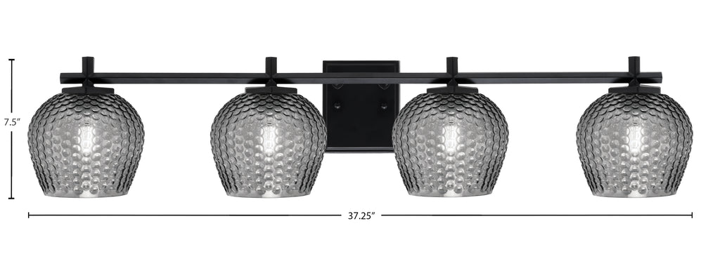 Franklin Four Light Bath Bar in Matte Black with Smoke Textured Shade