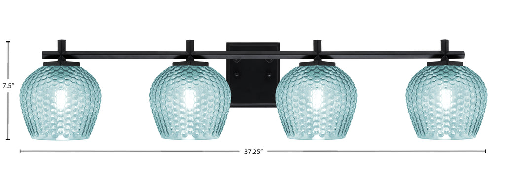 Franklin Four Light Bath Bar in Matte Black with Turquoise Textured Shade
