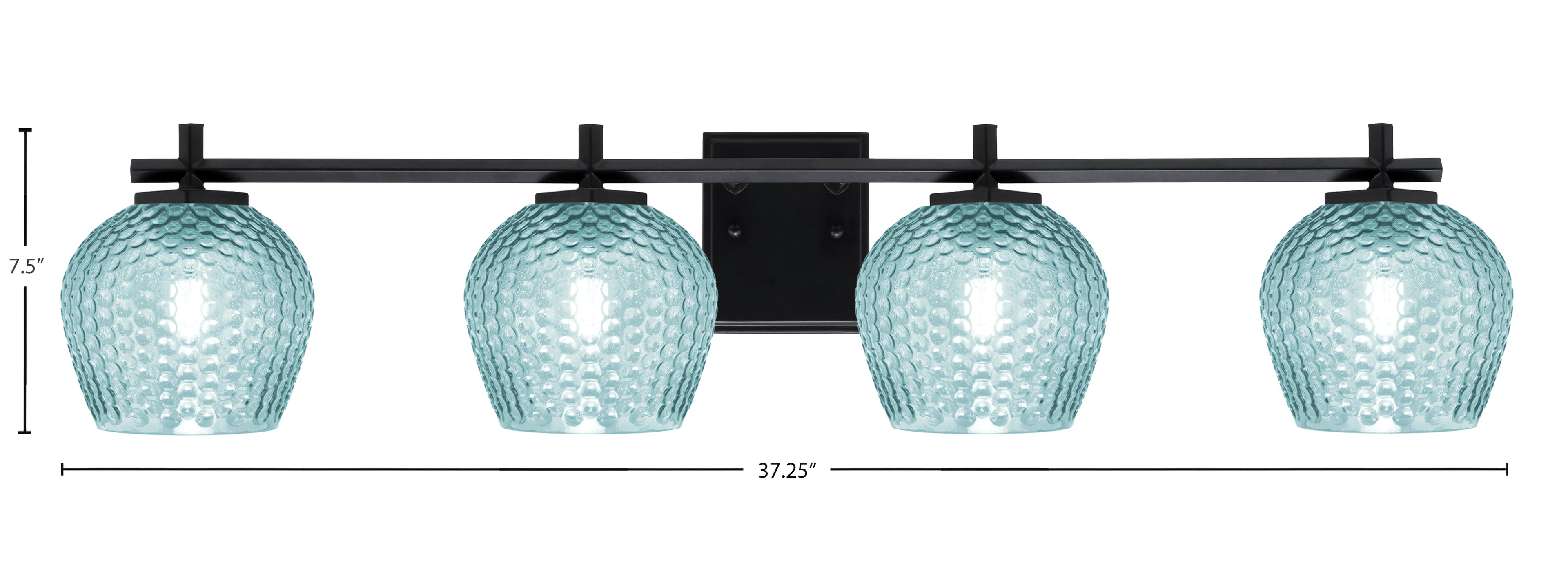 Franklin Four Light Bath Bar in Matte Black with Turquoise Textured Shade