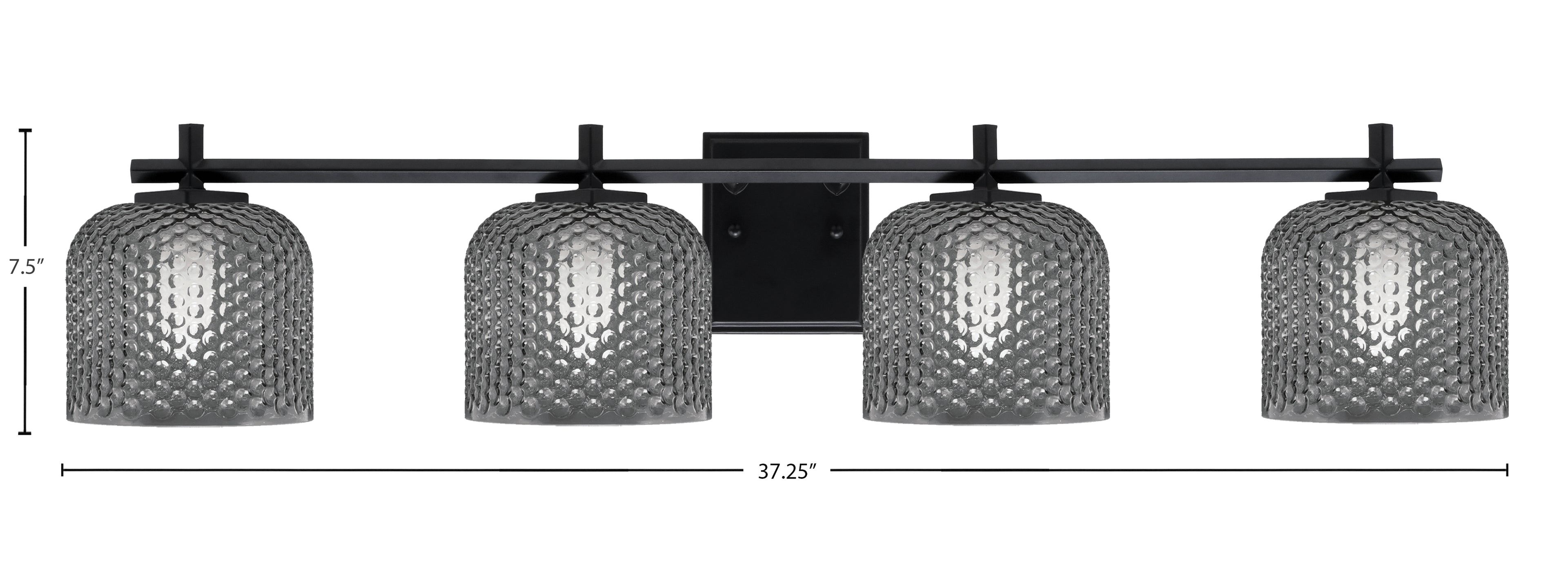 Franklin Four Light Bath Bar in Matte Black with Smoke Textured Shade