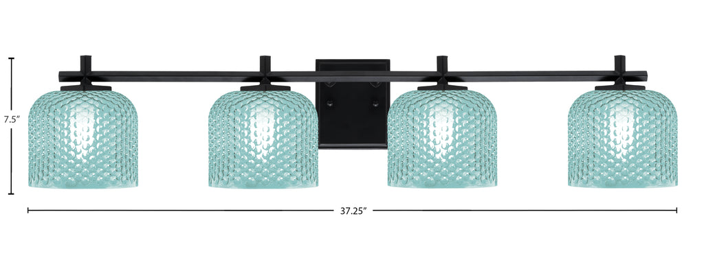 Franklin Four Light Bath Bar in Matte Black with Turquoise Textured Shade