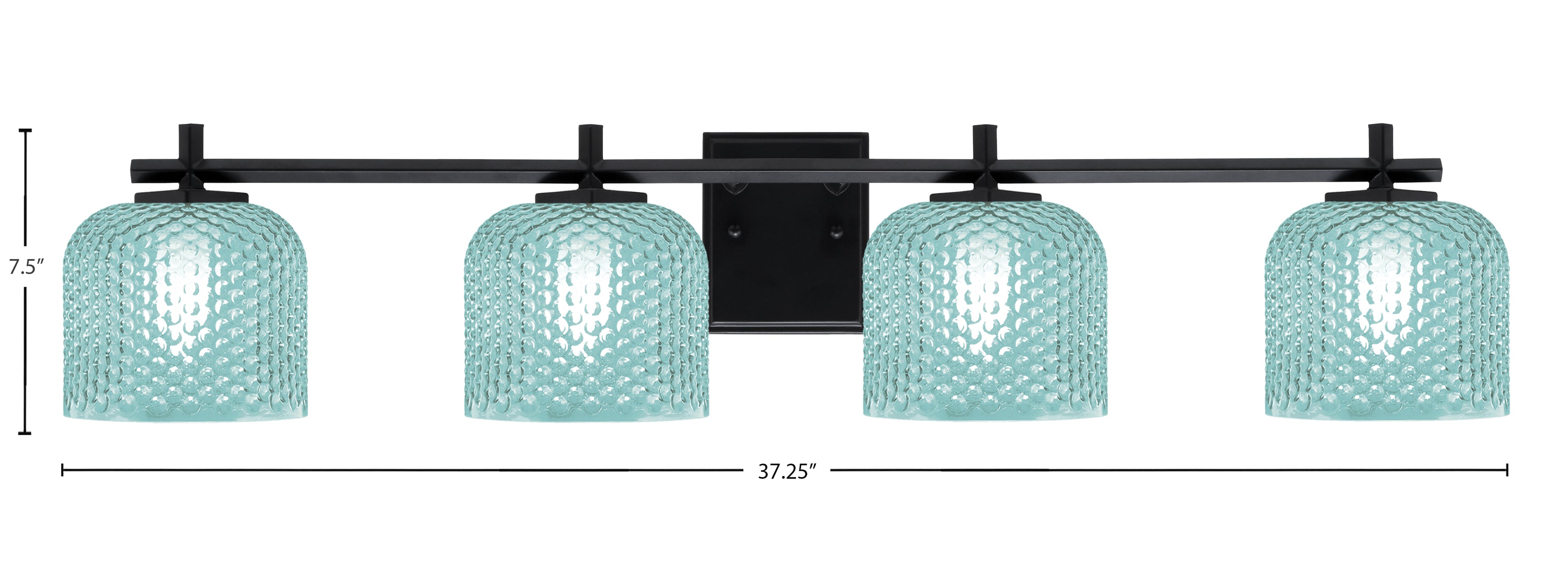 Franklin Four Light Bath Bar in Matte Black with Turquoise Textured Shade