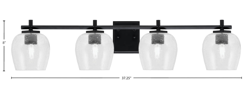 Franklin Four Light Bath Bar in Matte Black with Clear Bubble Shade