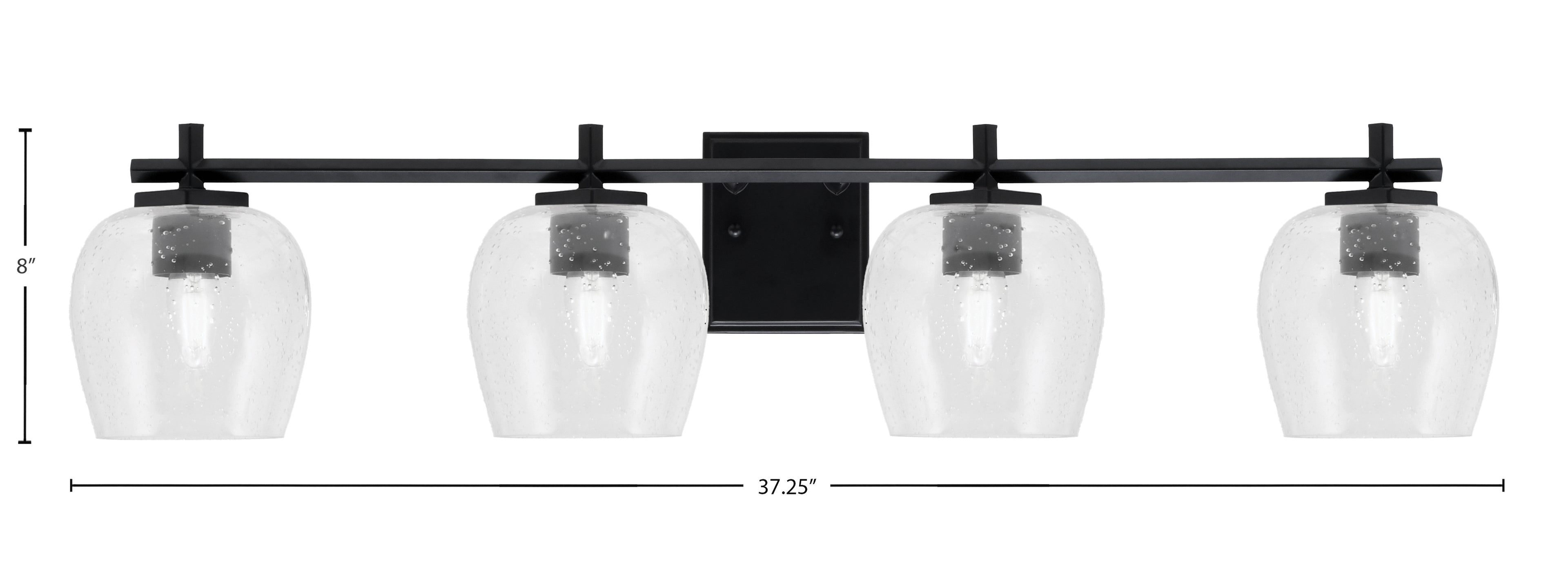 Franklin Four Light Bath Bar in Matte Black with Clear Bubble Shade