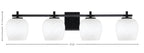 Franklin Four Light Bath Bar in Matte Black with White Marble Shade