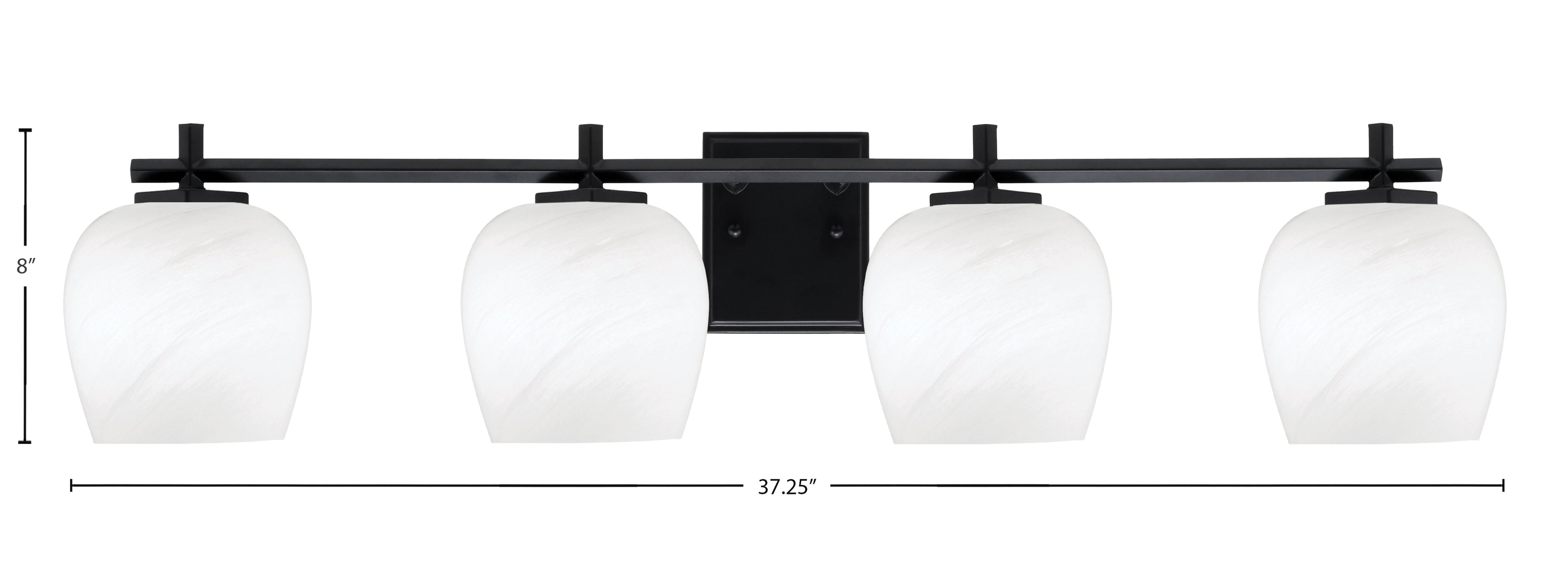 Franklin Four Light Bath Bar in Matte Black with White Marble Shade