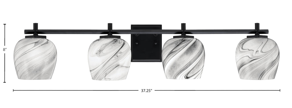 Franklin Four Light Bath Bar in Matte Black with Onyx Swirl Shade