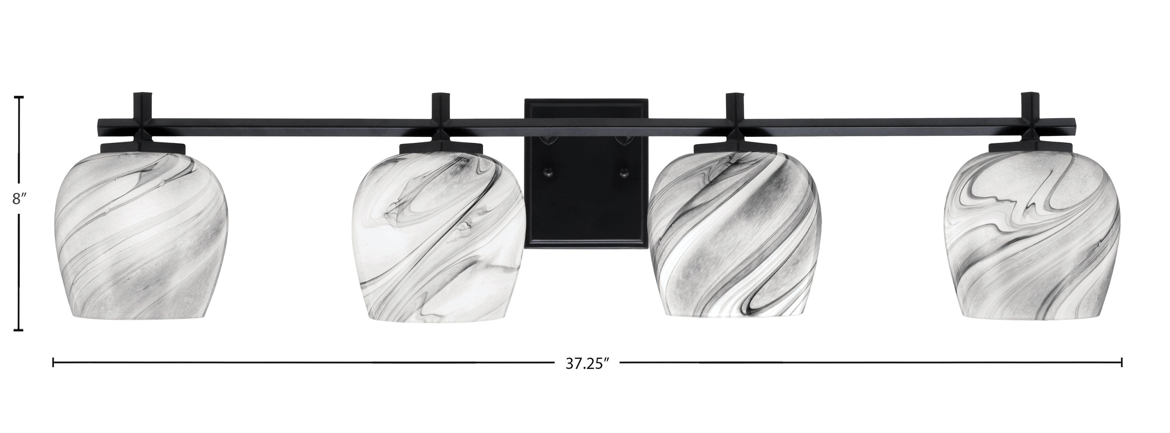 Franklin Four Light Bath Bar in Matte Black with Onyx Swirl Shade