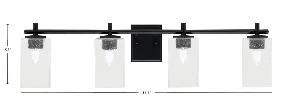 Franklin Four Light Bath Bar in Matte Black with Clear Bubble Shade